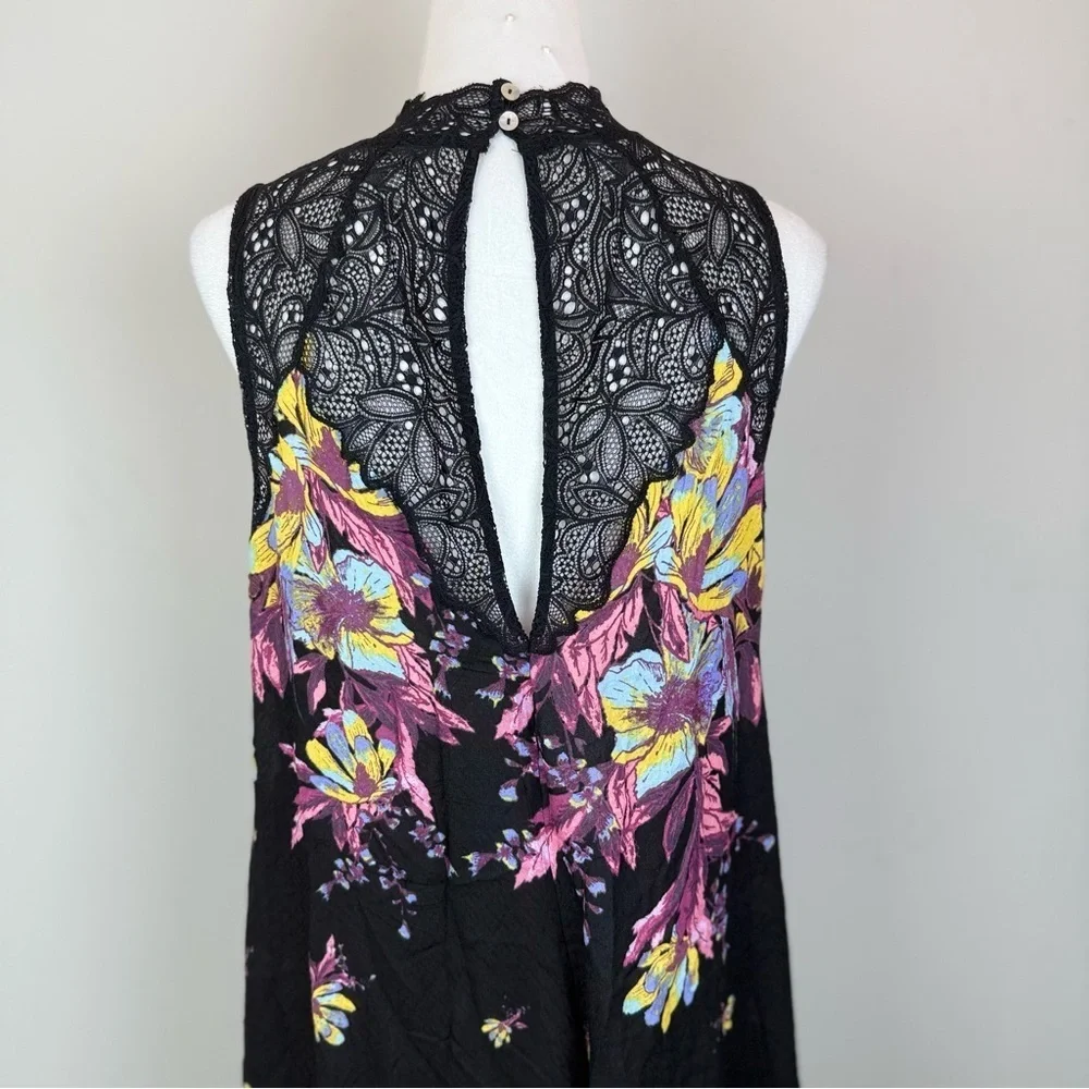 Free People‎ Intimately Floral Lace Mini Dress Black Multicolor Size M